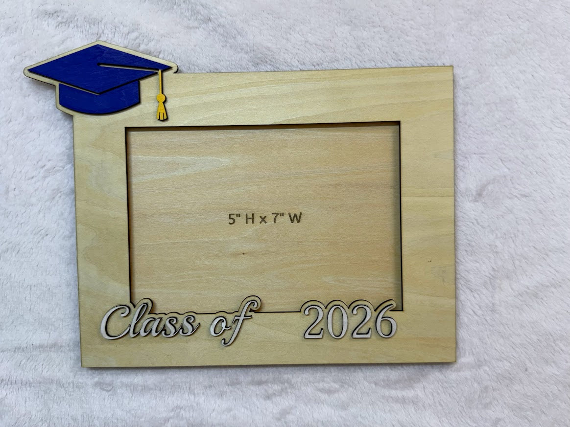 Graduation picture frame 2026 Raised Letters Blue Cap
