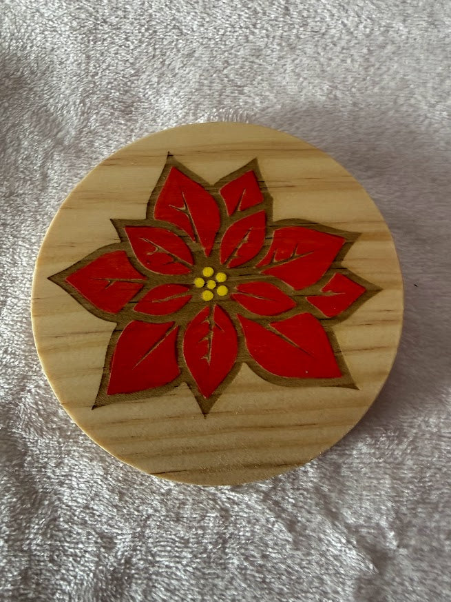 Wood Coaster Poinsetta