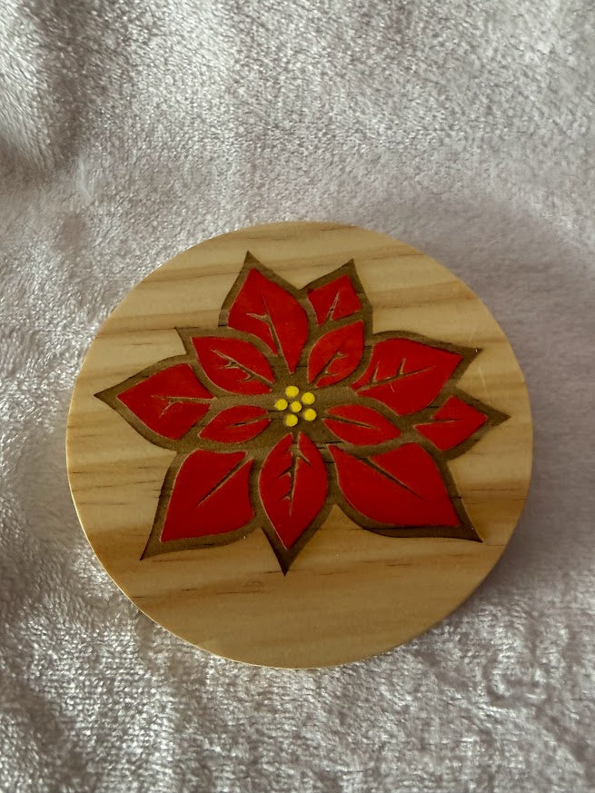 Wood Coaster Poinsetta